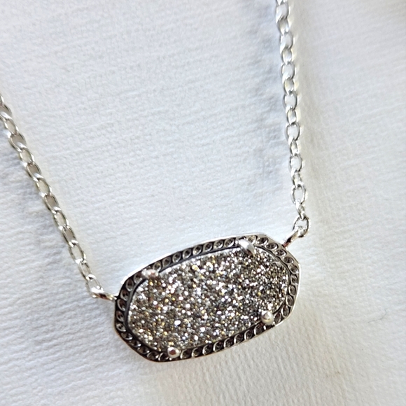 Kendra Scott Sophia Earrings & Elisa Necklace Rhodium Silver Platinum Drusy Set - Picture 5 of 6
